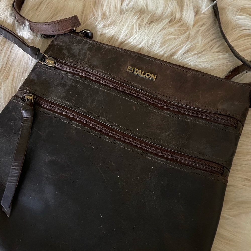 Estalon Dark Brown Leather Crossbody Bag for Women